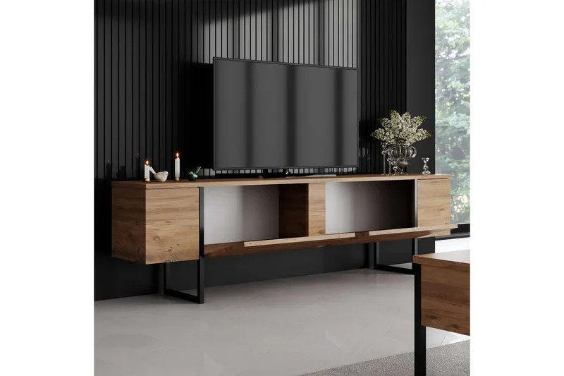 Luxe Gulvstående TV-benk 180 cm med Oppbevaring i Furu - Beige - Møbler - TV- & Mediamøbler - TV benk & mediabenk