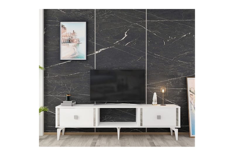 Male TV-benk 150 cm - Hvit/Sølv - Møbler - TV- & Mediamøbler - TV benk & mediabenk