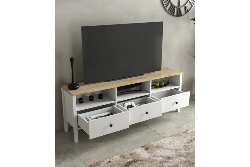 Marven TV-benk 160 cm - Natur/Hvit - Møbler - TV- & Mediamøbler - TV benk & mediabenk