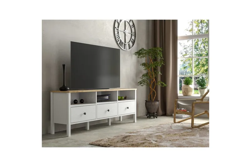 Marven TV-benk 160 cm - Natur/Hvit - Møbler - TV- & Mediamøbler - TV benk & mediabenk