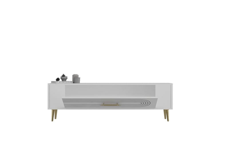 Mirel TV-benk 120 cm - Hvit/Gull - Møbler - TV- & Mediamøbler - TV benk & mediabenk