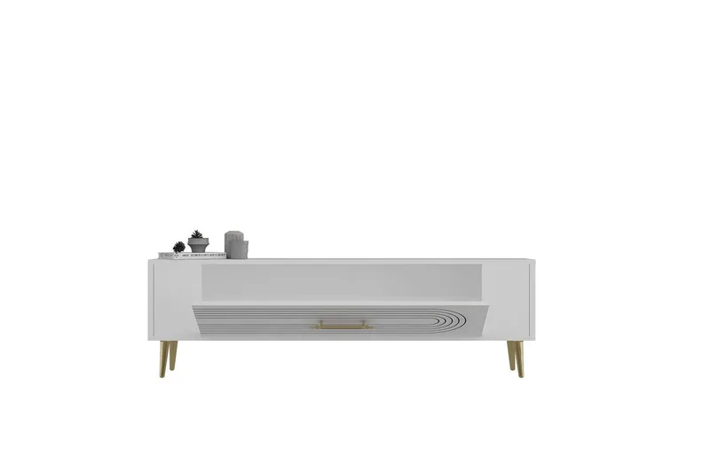 Mirel TV-benk 120 cm - Hvit/Gull - Møbler - TV- & Mediamøbler - TV benk & mediabenk