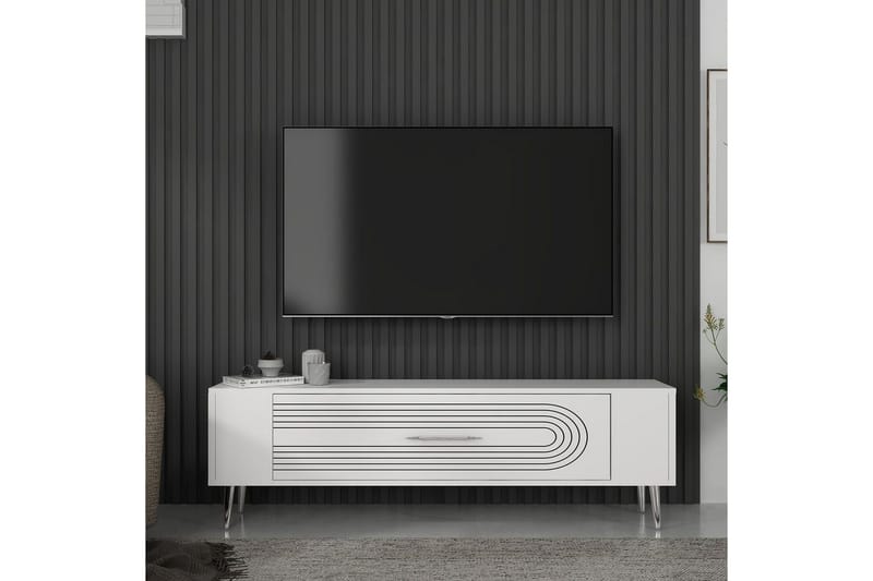 Mirel TV-benk 120 cm - Hvit/Sølv - Møbler - TV- & Mediamøbler - TV benk & mediabenk