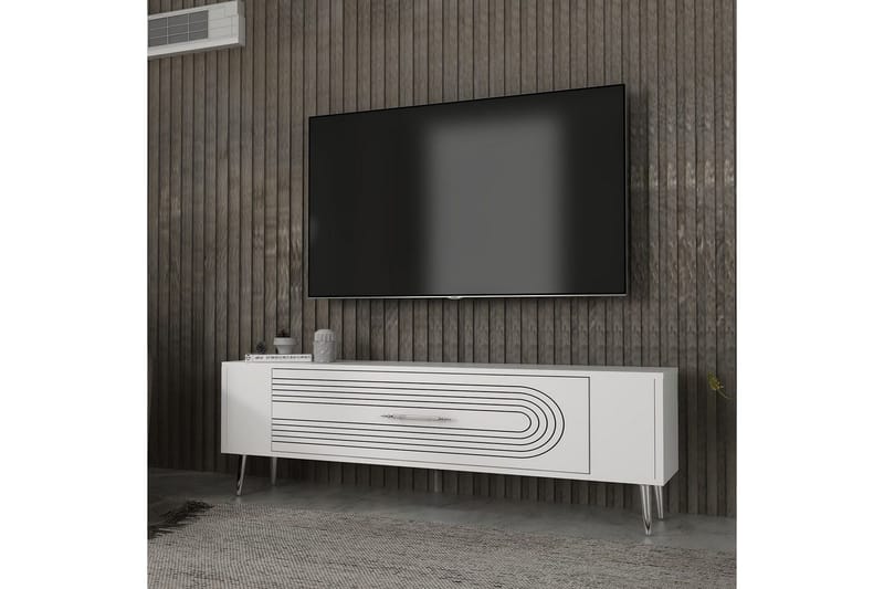 Mirel TV-benk 120 cm - Hvit/Sølv - Møbler - TV- & Mediamøbler - TV benk & mediabenk