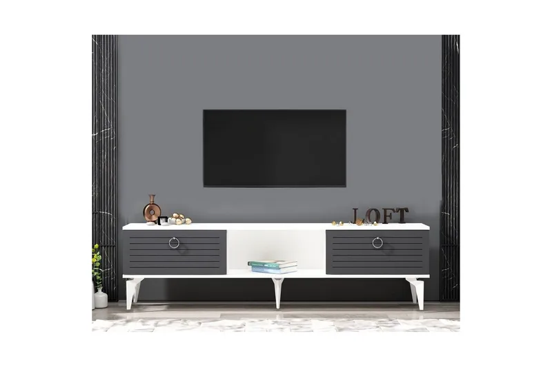 Mula TV-benk 150 cm - Hvit/Antrasitt - Møbler - TV- & Mediamøbler - TV benk & mediabenk