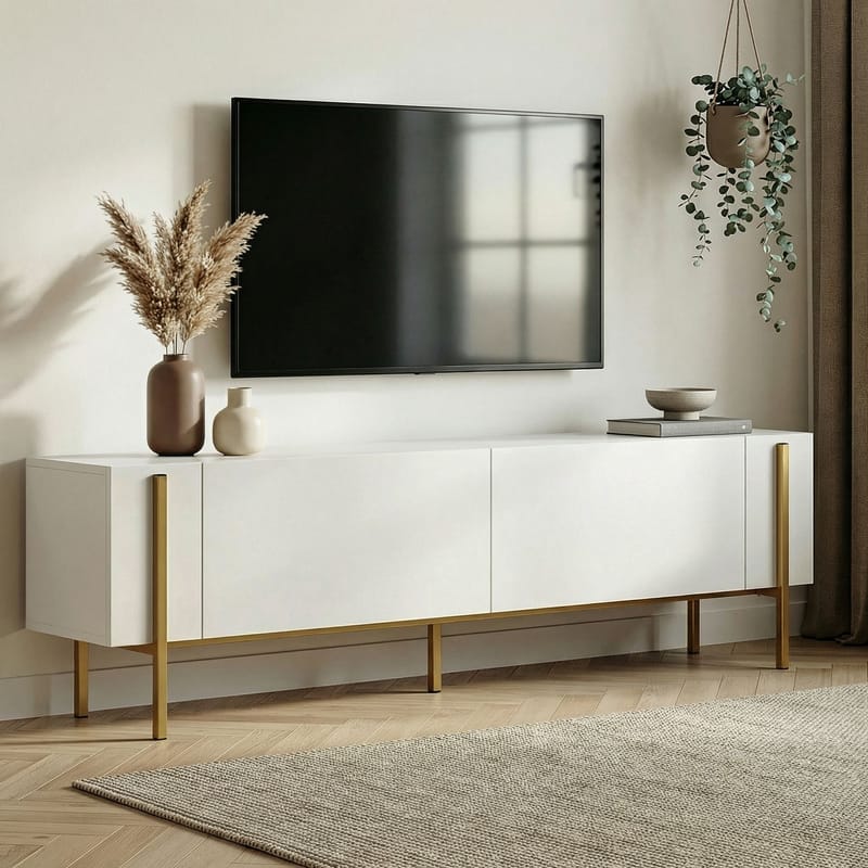 Nexus TV-benk 180 cm - Hvitt/gull - Møbler - TV- & Mediamøbler - TV benk & mediabenk