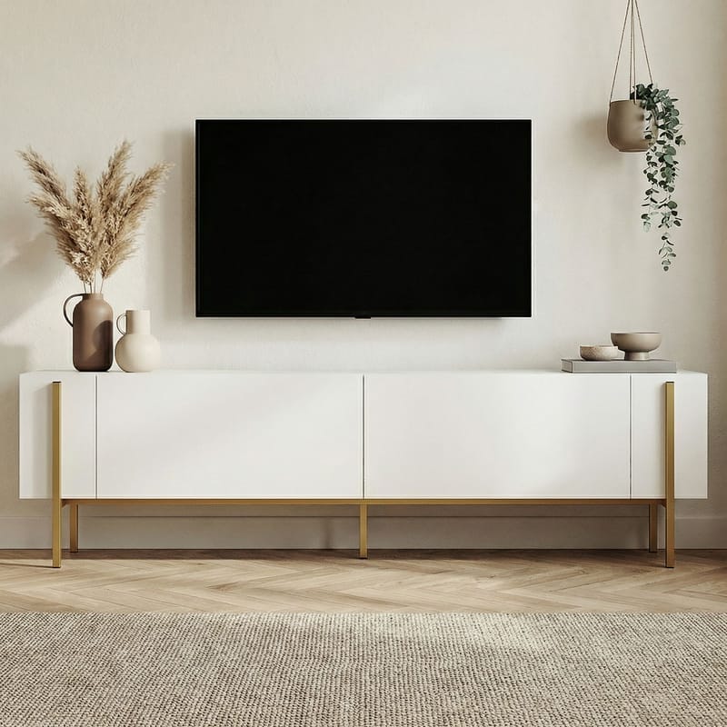 Nexus TV-benk 180 cm - Hvitt/gull - Møbler - TV- & Mediamøbler - TV benk & mediabenk