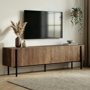 Nexus TV-benk 180 cm - Kafkas Oak og Black - Møbler - TV- & Mediamøbler - Mediestativ & veggfeste - TV-veggfeste