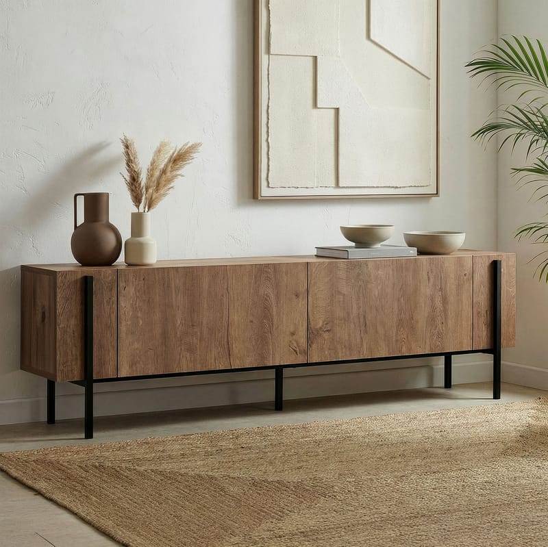 Nexus TV-benk 180 cm - Kafkas Oak og Black - Møbler - TV- & Mediamøbler - Mediestativ & veggfeste - TV-veggfeste