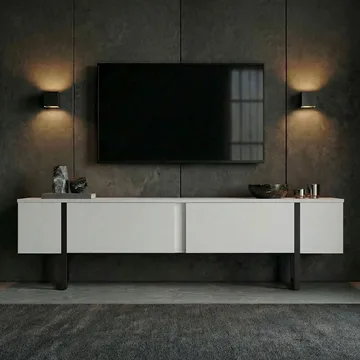 Nopira TV-benk 180 cm - Hvit og svart - Møbler - TV- & Mediamøbler - Mediestativ & veggfeste - TV-veggfeste