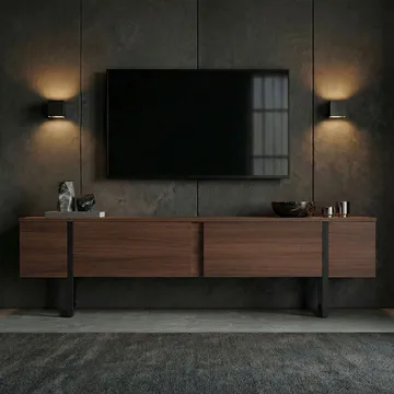 Nopira TV-benk 180 cm - Valnøtt og svart - Møbler - TV- & Mediamøbler - Mediestativ & veggfeste - TV-veggfeste