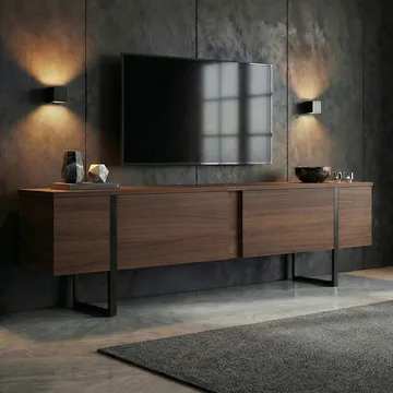Nopira TV-benk 180 cm - Valnøtt og svart - Møbler - TV- & Mediamøbler - Mediestativ & veggfeste - TV-veggfeste