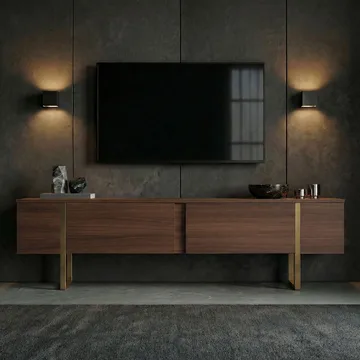 Nopira TV-benk 180 cm - Valnøtt/gull - Møbler - TV- & Mediamøbler - TV benk & mediabenk
