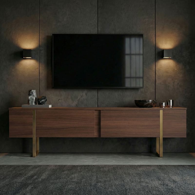 Nopira TV-benk 180 cm - Valnøtt/gull - Møbler - TV- & Mediamøbler - TV benk & mediabenk