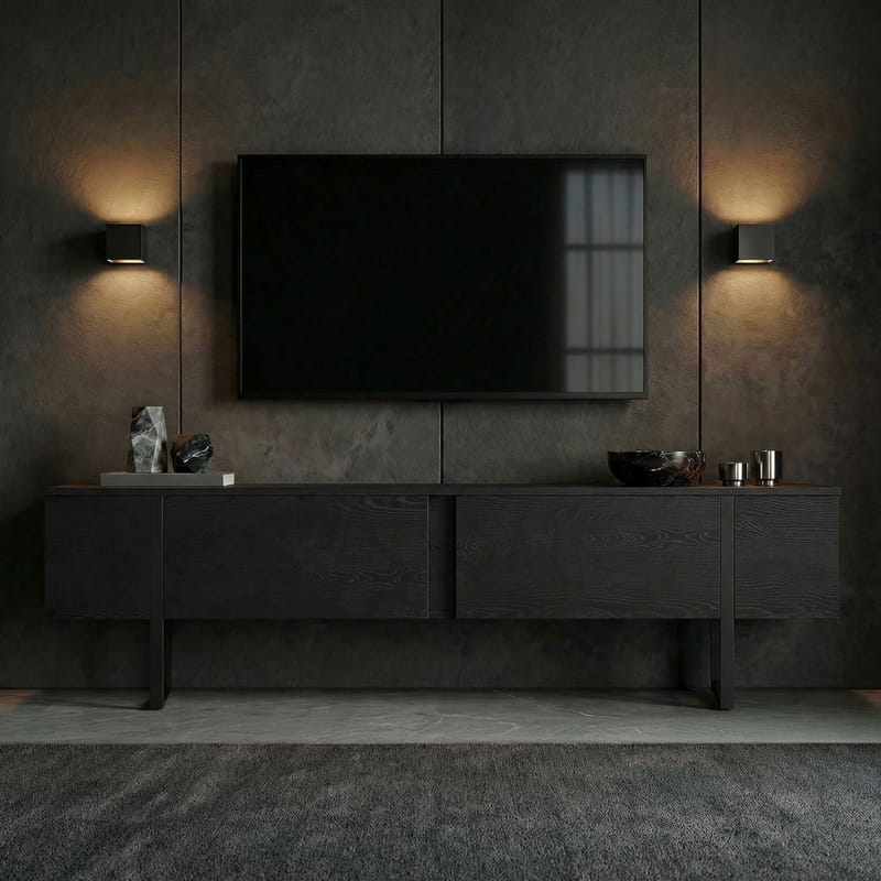 Nopira TV-benk 180 cm - Wood Black og Black - Møbler - TV- & Mediamøbler - Mediestativ & veggfeste - TV-veggfeste