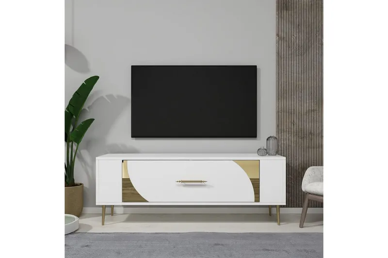 Olyra TV-benk 120 cm - Hvit/Gull - Møbler - TV- & Mediamøbler - TV benk & mediabenk