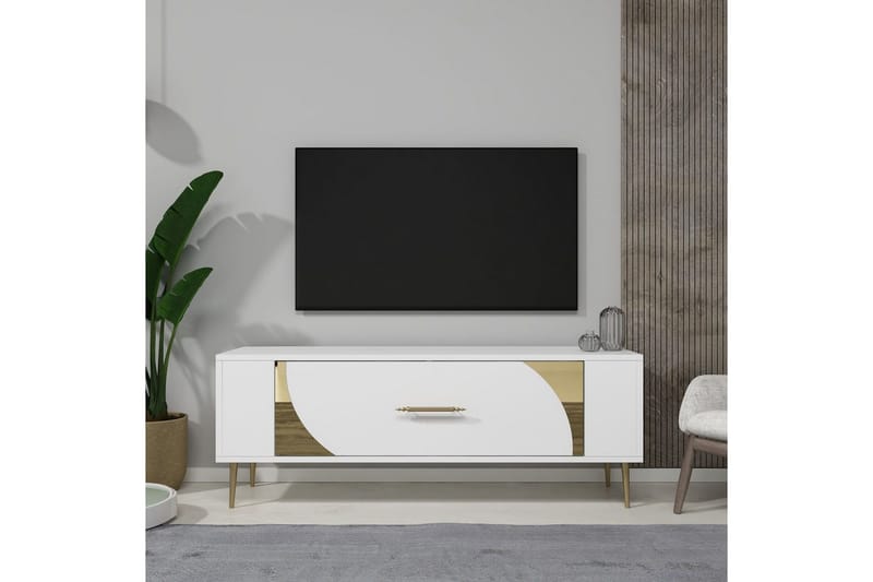 Olyra TV-benk 120 cm - Hvit/Gull - Møbler - TV- & Mediamøbler - TV benk & mediabenk