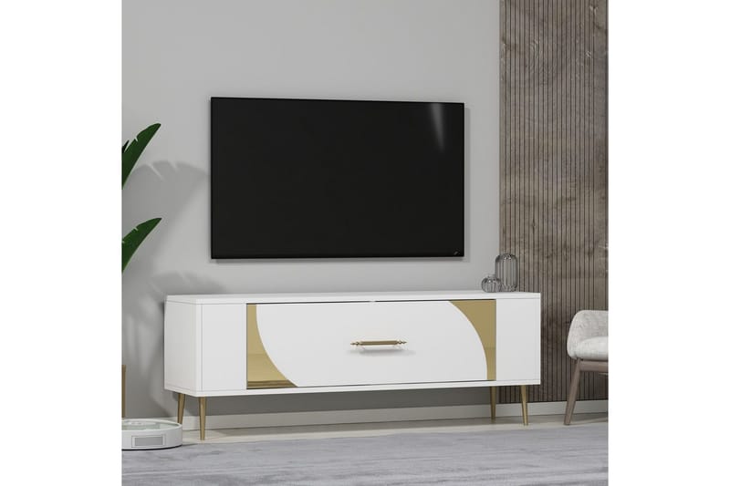 Olyra TV-benk 120 cm - Hvit/Gull - Møbler - TV- & Mediamøbler - TV benk & mediabenk