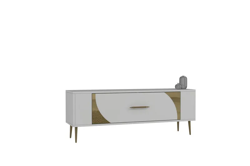 Olyra TV-benk 120 cm, Hvit/Gull