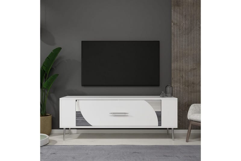 Olyra TV-benk 120 cm - Hvit/Sølv - Møbler - TV- & Mediamøbler - TV benk & mediabenk