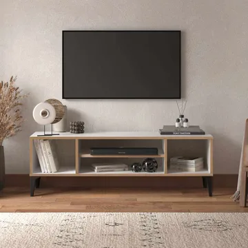 Olyros TV-benk 140 cm med Oppbevaring i Tre med Metallben - Hvit - Møbler - TV- & Mediamøbler - TV benk & mediabenk