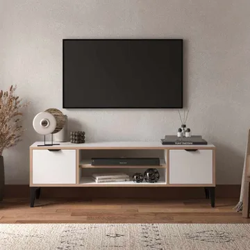 Olyros TV-benk 140 cm med Oppbevaring i Tre med Metallben - Hvit - Møbler - TV- & Mediamøbler - TV benk & mediabenk