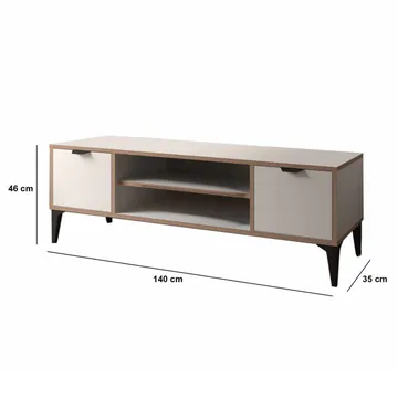 Olyros TV-benk 140 cm med Oppbevaring i Tre med Metallben - Hvit - Møbler - TV- & Mediamøbler - TV benk & mediabenk