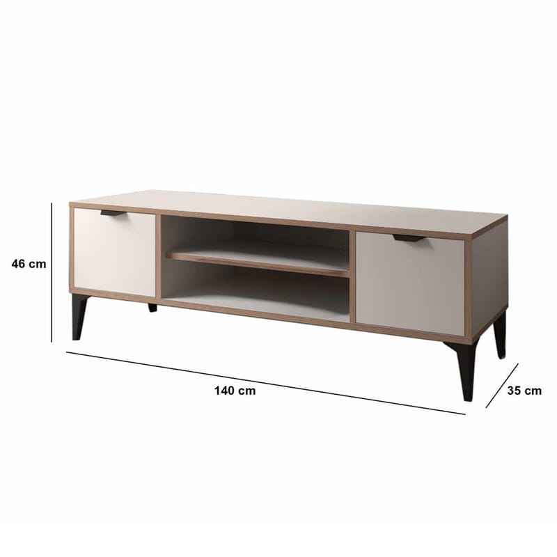 Olyros TV-benk 140 cm med Oppbevaring i Tre med Metallben - Hvit - Møbler - TV- & Mediamøbler - TV benk & mediabenk