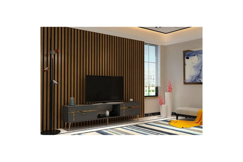 Safiya TV-benk 150 cm - Antrasitt/Gull - Møbler - TV- & Mediamøbler - TV benk & mediabenk