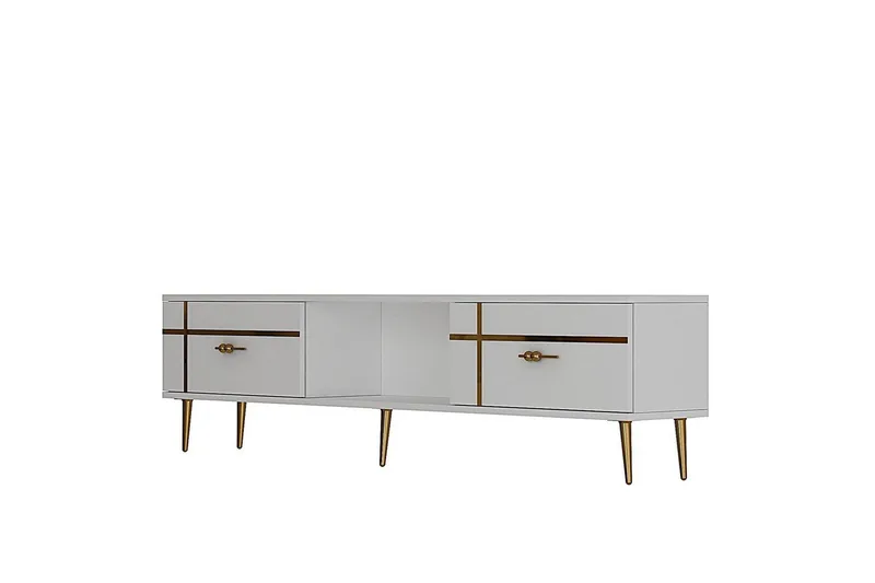 Safiya TV-benk 150 cm, Hvit/Gull
