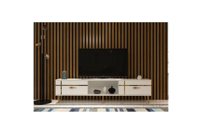 Safiya TV-benk 150 cm - Hvit/Gull - Møbler - TV- & Mediamøbler - TV benk & mediabenk