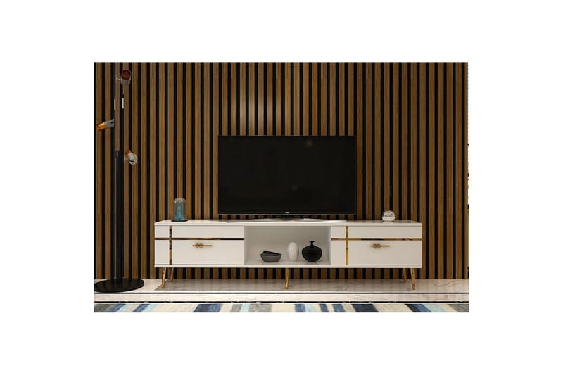 Safiya TV-benk 150 cm - Hvit/Gull - Møbler - TV- & Mediamøbler - TV benk & mediabenk