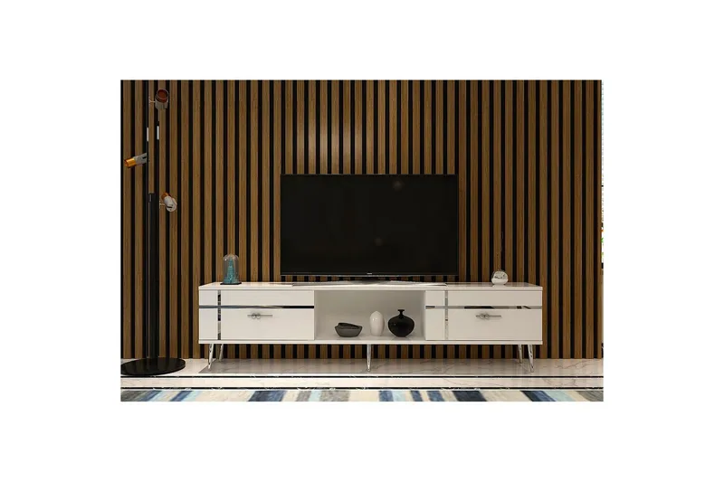 Safiya TV-benk 150 cm - Hvit/Sølv - Møbler - TV- & Mediamøbler - TV benk & mediabenk