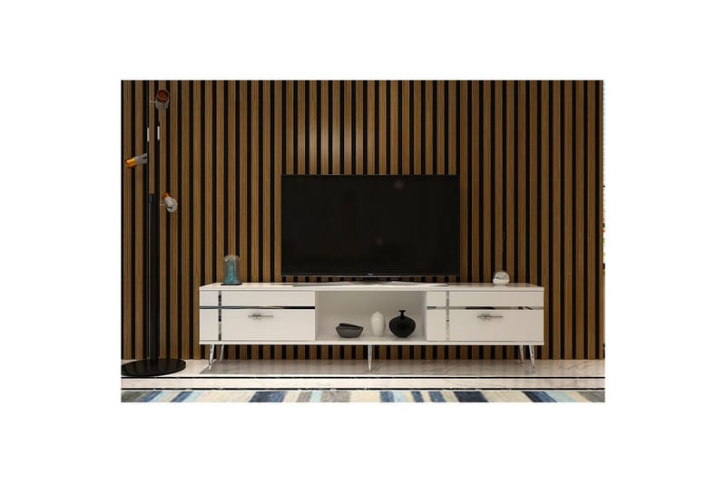 Safiya TV-benk 150 cm - Hvit/Sølv - Møbler - TV- & Mediamøbler - TV benk & mediabenk