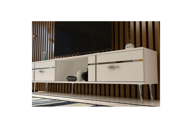 Safiya TV-benk 150 cm - Hvit/Sølv - Møbler - TV- & Mediamøbler - TV benk & mediabenk
