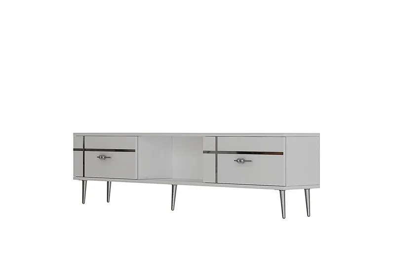 Safiya TV-benk 150 cm, Hvit/Sølv