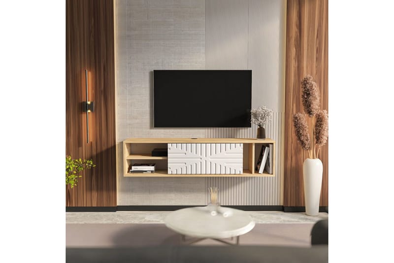 Saller TV-benk 140 cm - Eik/Hvit - Møbler - TV- & Mediamøbler - TV benk & mediabenk