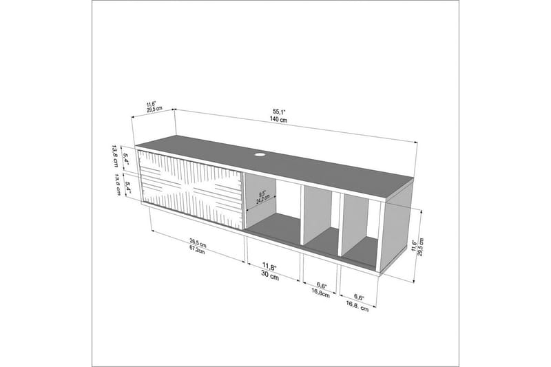 Saller TV-benk 140 cm - Valnøtt/Hvit - Møbler - TV- & Mediamøbler - TV benk & mediabenk