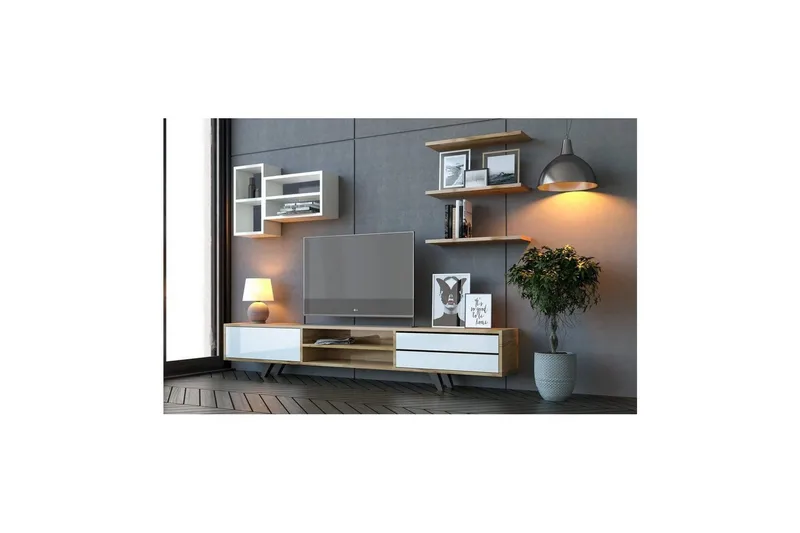 Seyra Tv-stativ 45 cm - Hvit/Eik - Møbler - TV- & Mediamøbler - TV-møbelsett