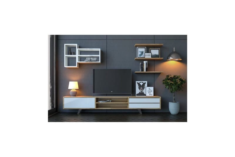 Seyra Tv-stativ 45 cm - Hvit/Eik - Møbler - TV- & Mediamøbler - TV-møbelsett