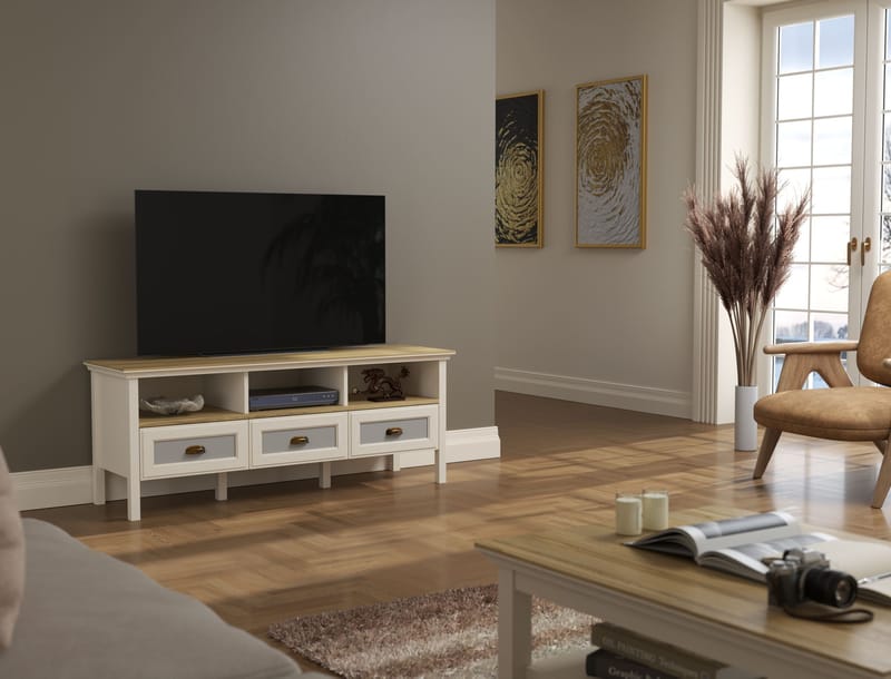 Sopira TV-benk 150 cm - Krem, eik og grått - Møbler - TV- & Mediamøbler - Mediestativ & veggfeste - TV-veggfeste