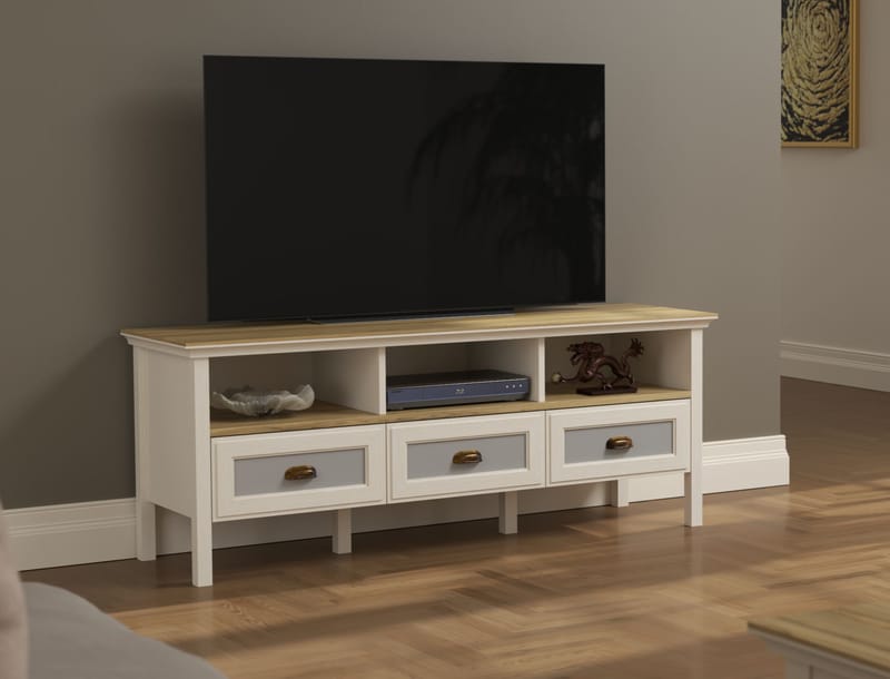 Sopira TV-benk 150 cm - Krem, eik og grått - Møbler - TV- & Mediamøbler - Mediestativ & veggfeste - TV-veggfeste