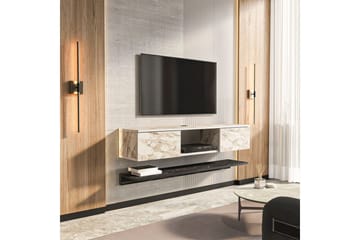 Sovric Veggmontert TV-benk 140 cm med Oppbevaring i Malt Tre - Beige Marmor - Møbler - TV- & Mediamøbler - TV benk & mediabenk