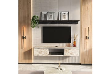 Sovric Veggmontert TV-benk 140 cm med Oppbevaring i Malt Tre - Beige Marmor - Møbler - TV- & Mediamøbler - TV benk & mediabenk