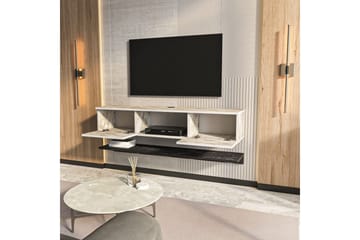 Sovric Veggmontert TV-benk 140 cm med Oppbevaring i Malt Tre - Beige Marmor - Møbler - TV- & Mediamøbler - TV benk & mediabenk