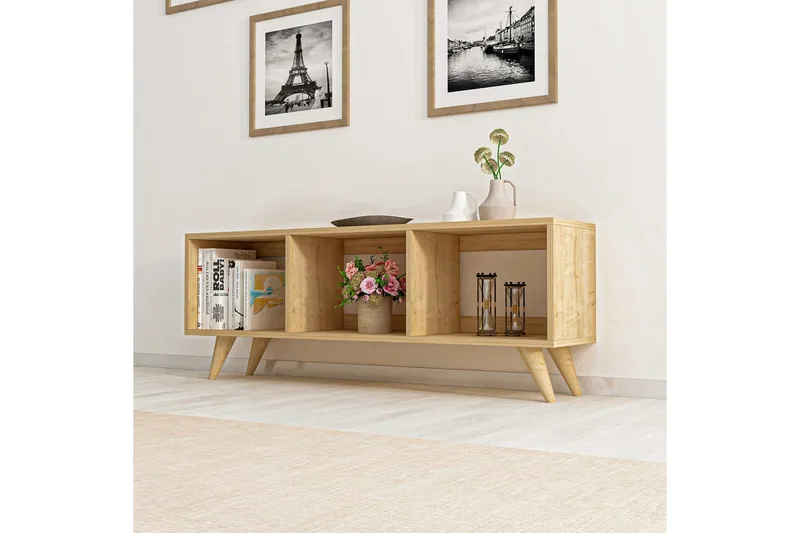 Springhill Gulvstående TV-benk 120 cm med Oppbevaring i Malt Tre - Beige - Møbler - TV- & Mediamøbler - TV benk & mediabenk