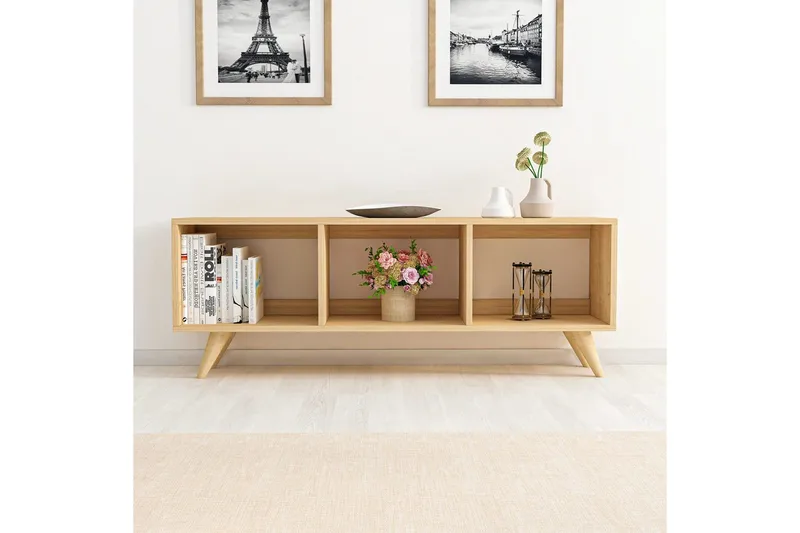 Springhill Gulvstående TV-benk 120 cm med Oppbevaring i Malt Tre - Beige - Møbler - TV- & Mediamøbler - TV benk & mediabenk