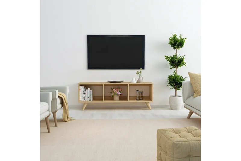 Springhill Gulvstående TV-benk 120 cm med Oppbevaring i Malt Tre - Beige - Møbler - TV- & Mediamøbler - TV benk & mediabenk
