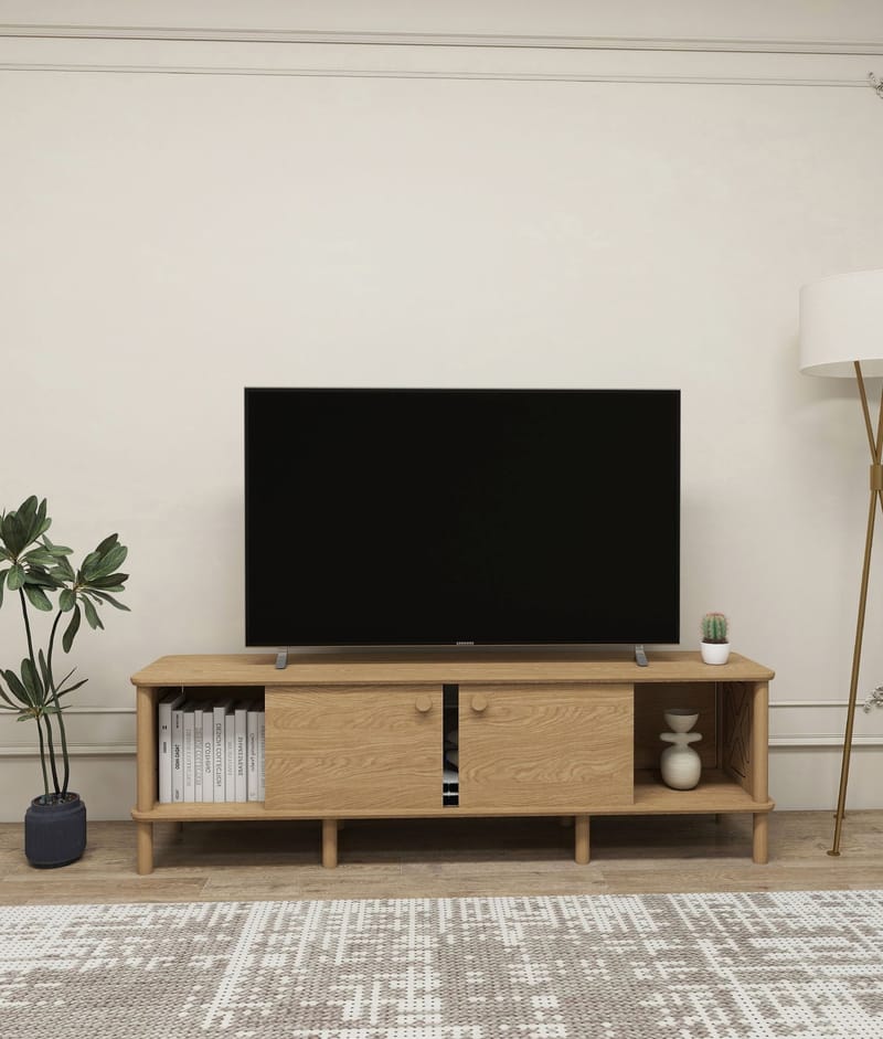 Sunira TV-benk 160 cm med Oppbevaring i Eik - Brun - Møbler - TV- & Mediamøbler - TV benk & mediabenk