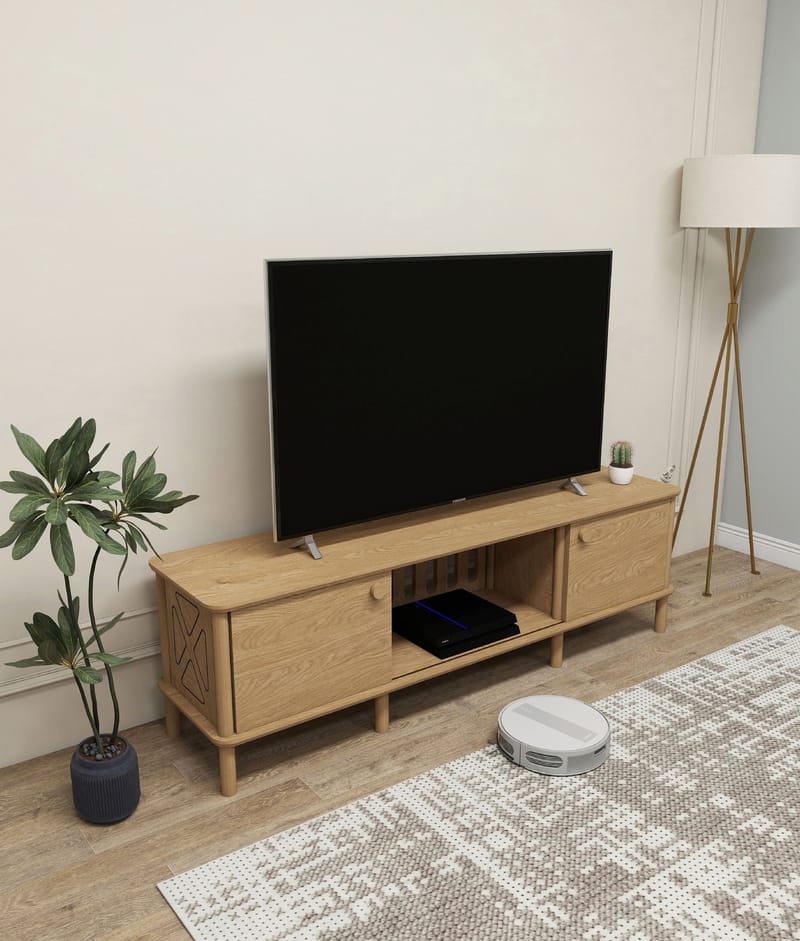 Sunira TV-benk 160 cm med Oppbevaring i Eik - Brun - Møbler - TV- & Mediamøbler - TV benk & mediabenk